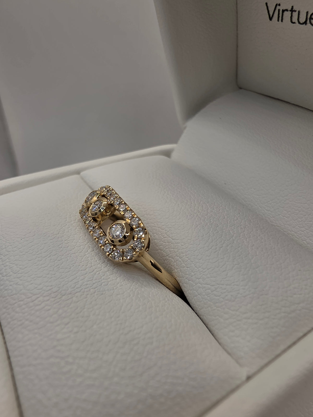 .42 Carat Total Weight, Bezel/Halo Paperclip Ring, 9k Yellow Gold, Size 4.75