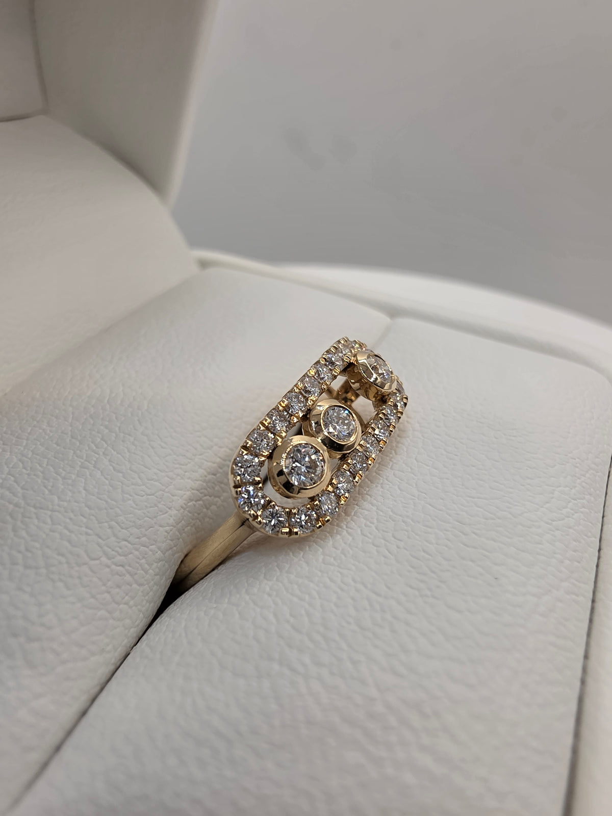 .42 Carat Total Weight, Bezel/Halo Paperclip Ring, 9k Yellow Gold, Size 4.75