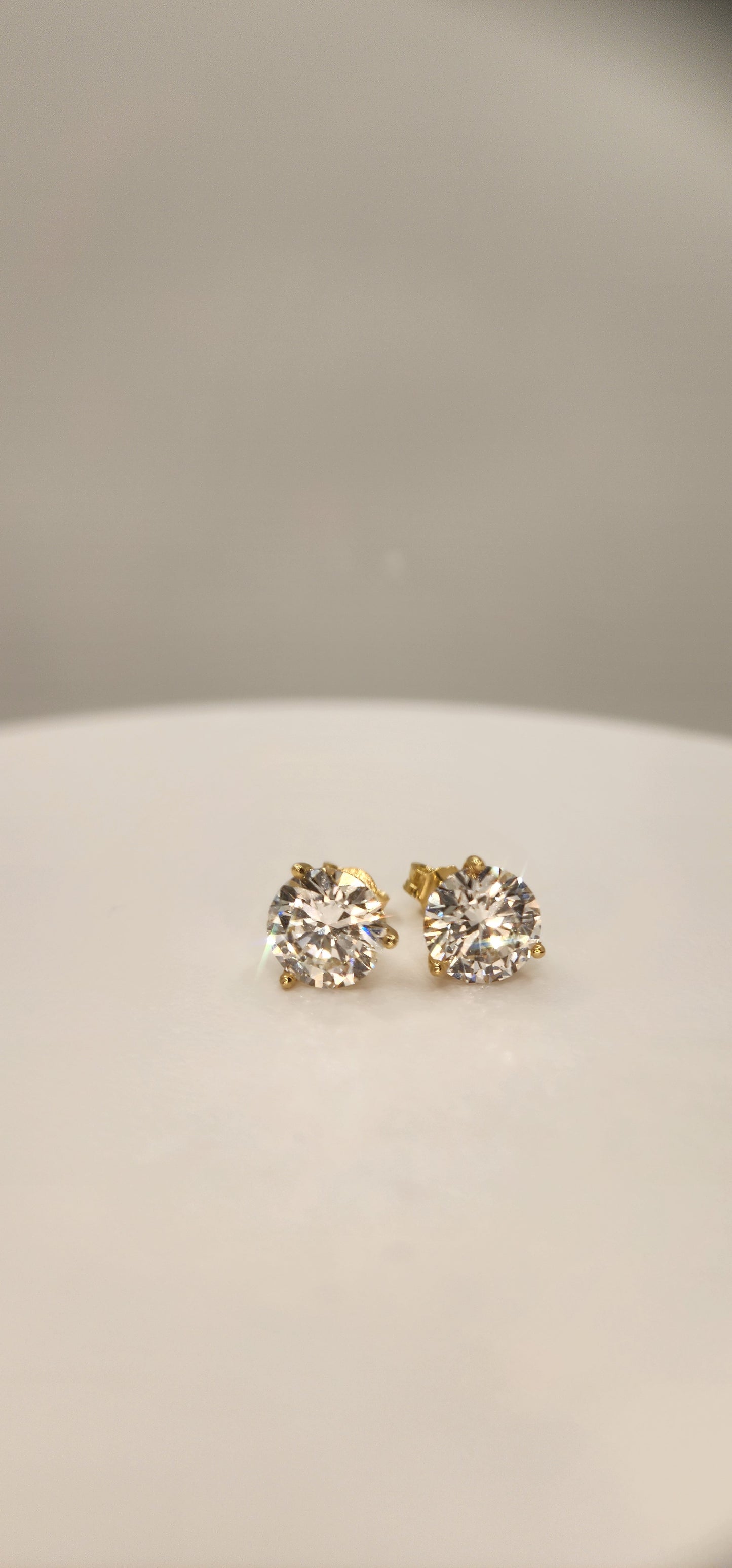4 Carat Total Weight Diamond Studs, Yellow Gold, 3-Prong Martini Setting