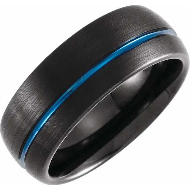 Black ring with a blue stripe on a white background