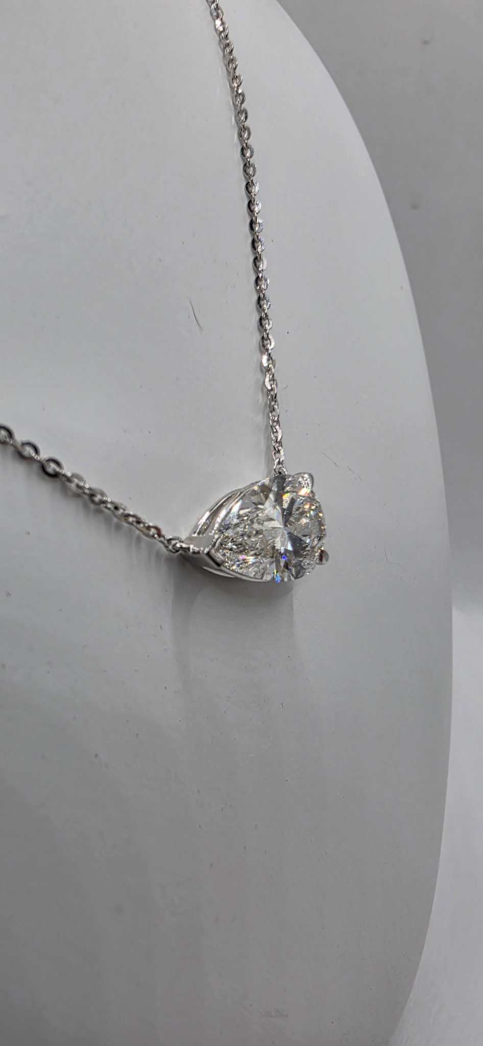 profile of pear shaped lab grown diamond necklace