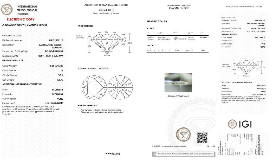 Diamond grading report with IGI logo on a white background