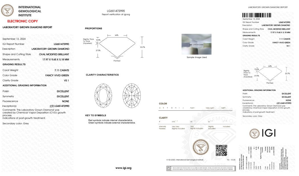 Diamond grading report with IGI logo on a white background