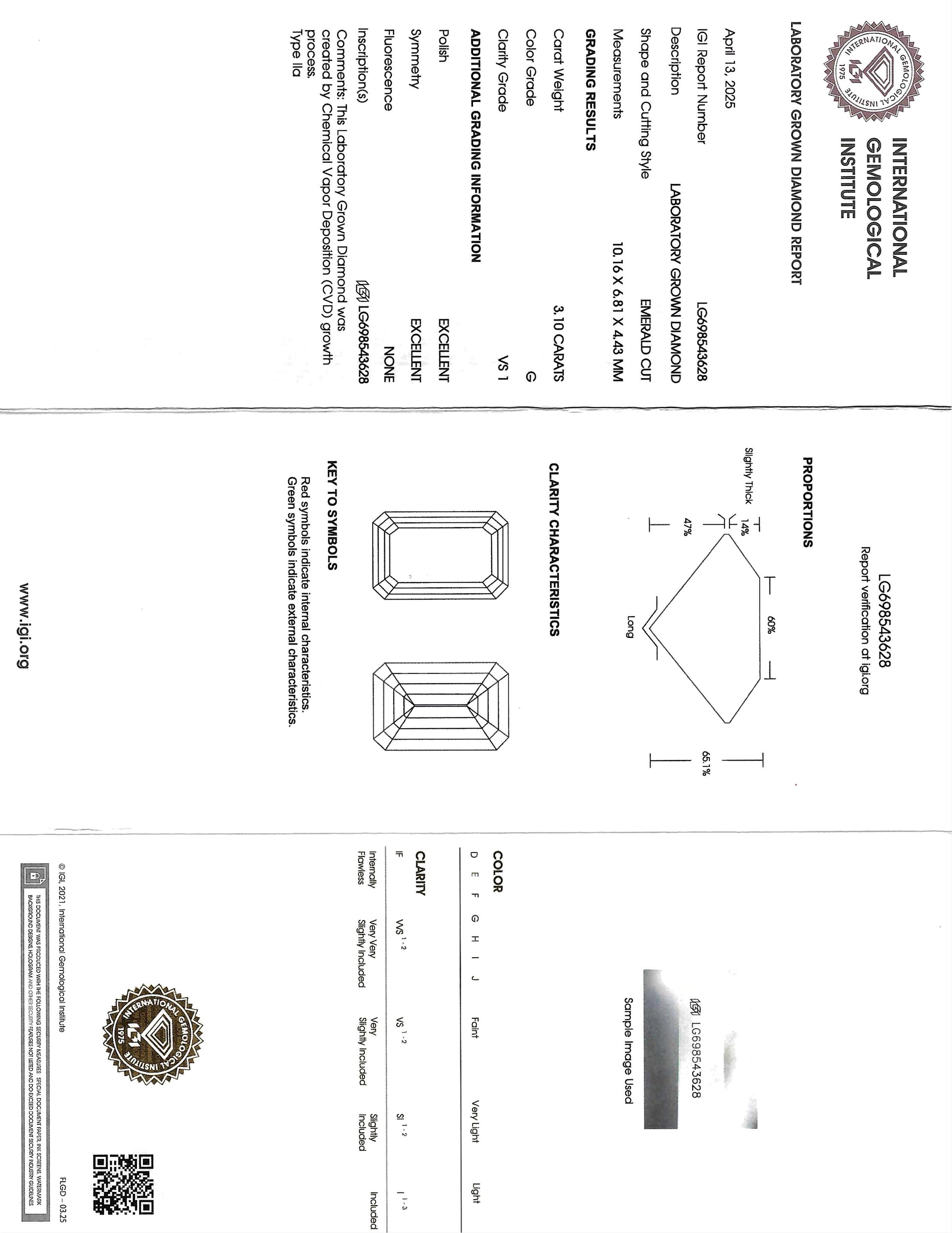Diamond certification document with IGI logo and diamond illustrations