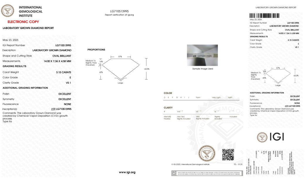 Diamond grading report with IGI logo on a white background