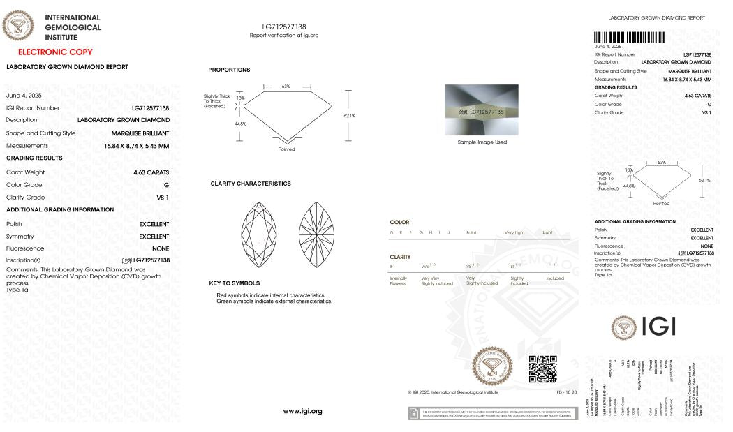 Diamond grading report with IGI logo on a white background