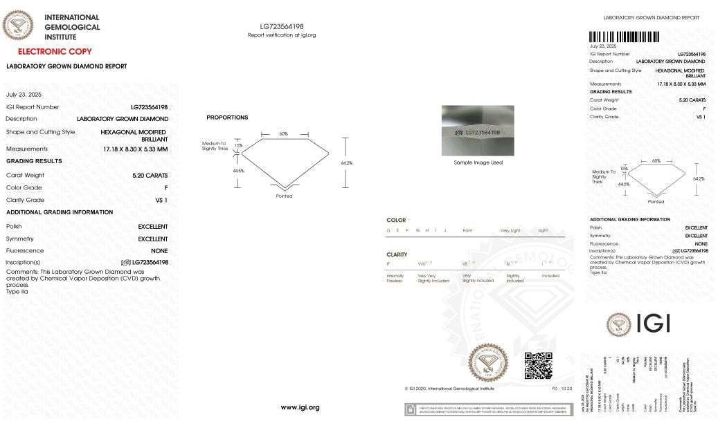 Diamond grading report with IGI logo on a white background