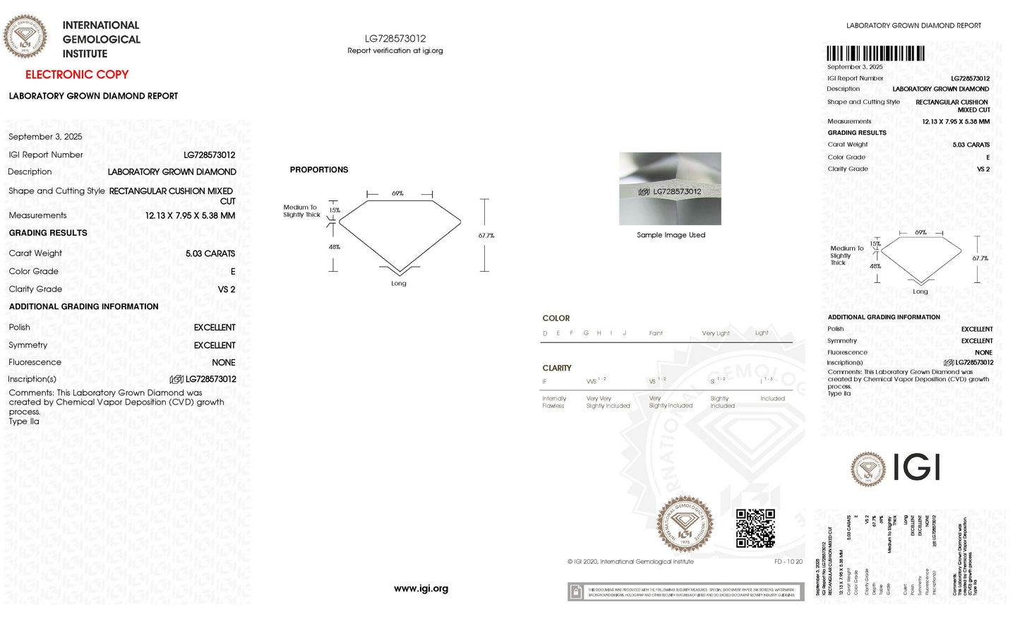 Diamond grading report with IGI logo on a white background