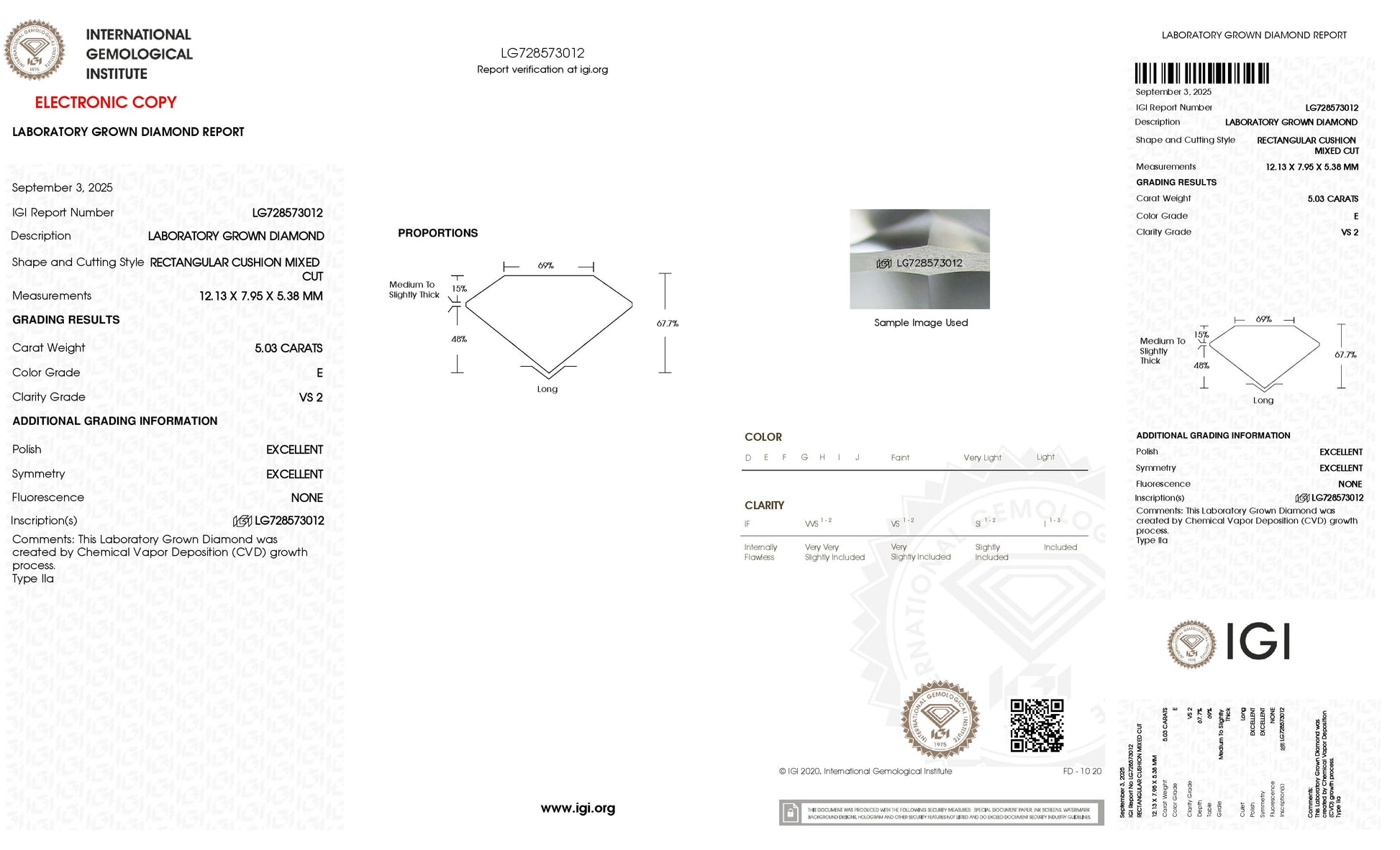 Diamond grading report with IGI logo on a white background