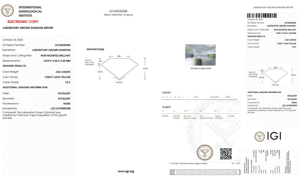 Diamond grading report with IGI logo on a white background