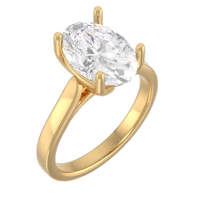 "The Tashina", 3.5 Carat Portuguese Oval, E, VS1 on a 2.5 mm Yellow Gold Cathedral-Style Band with Yellow Gold Petal Prongs