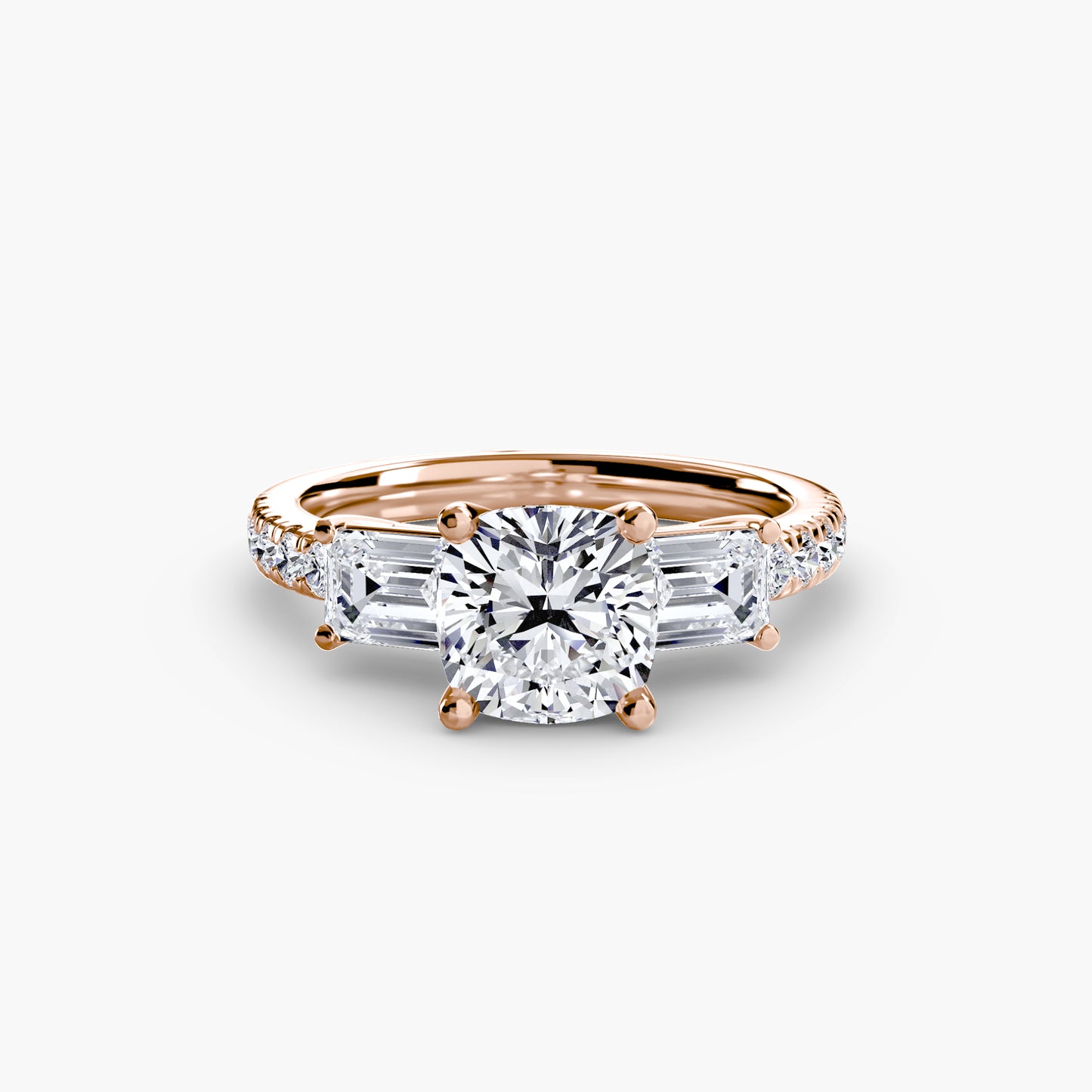 The "Portland" Three-Stone Ring with Pavé Band