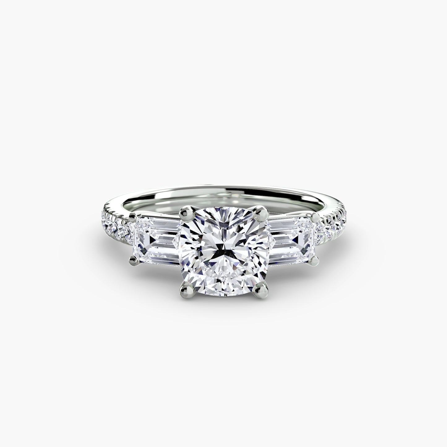 The "Portland" Three-Stone Ring with Pavé Band
