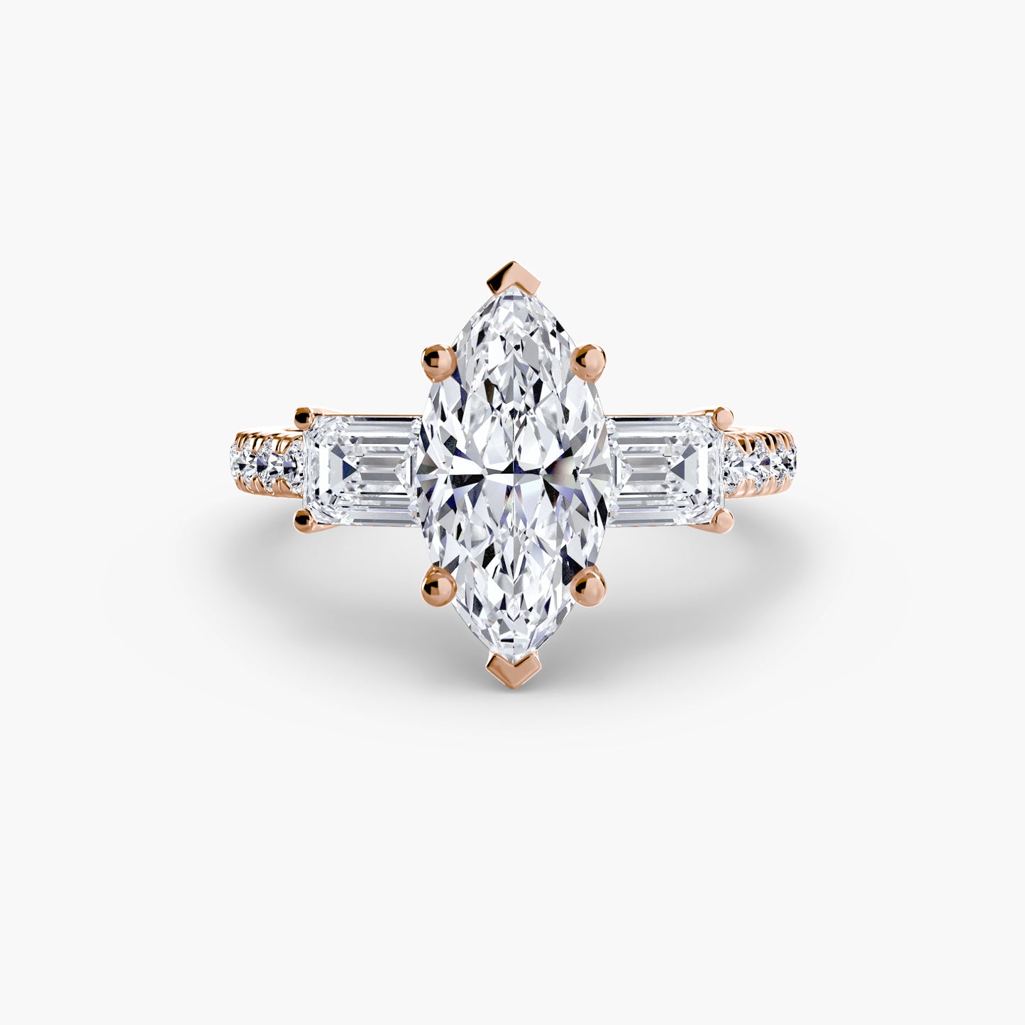 The "Portland" Three-Stone Ring with Pavé Band