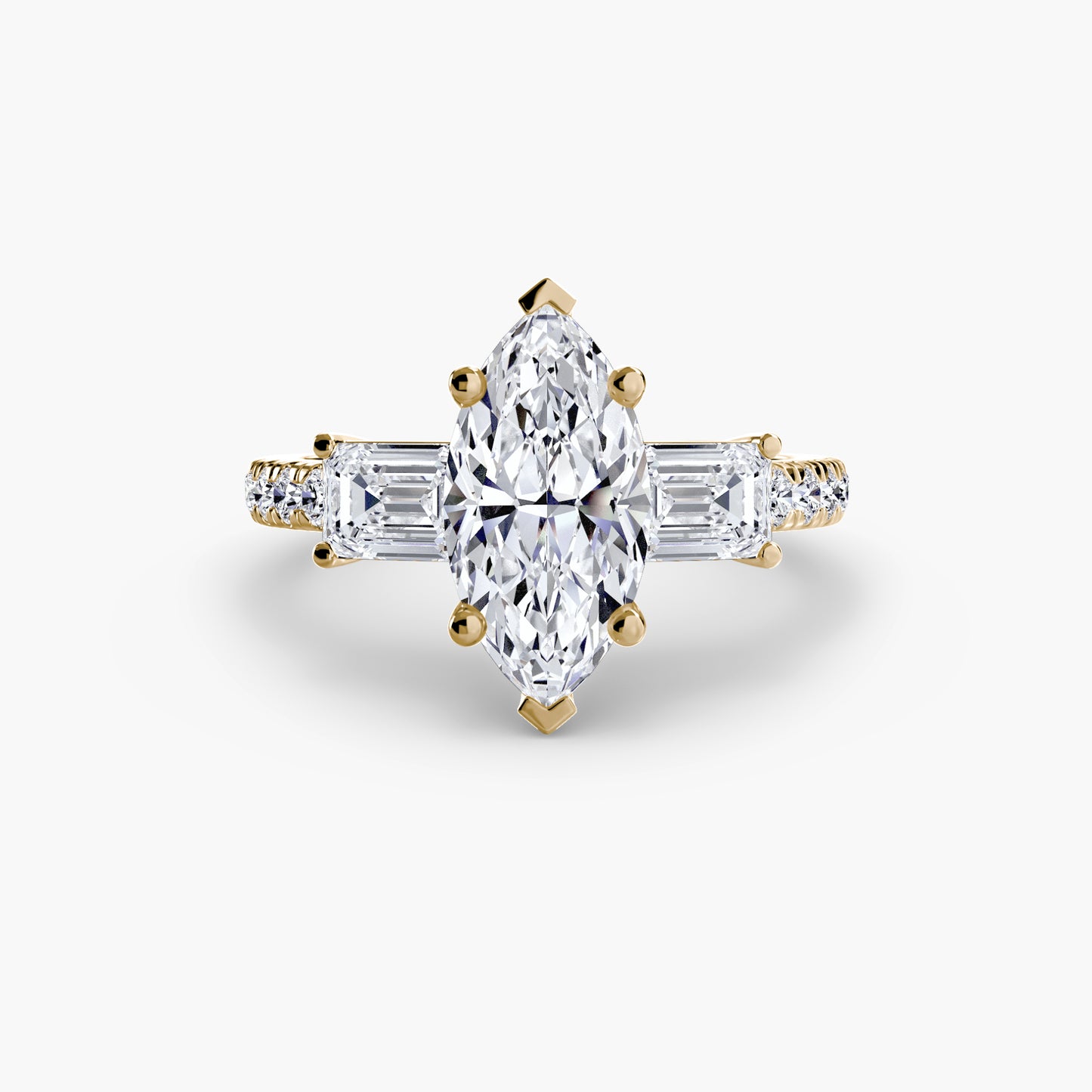 The "Portland" Three-Stone Ring with Pavé Band