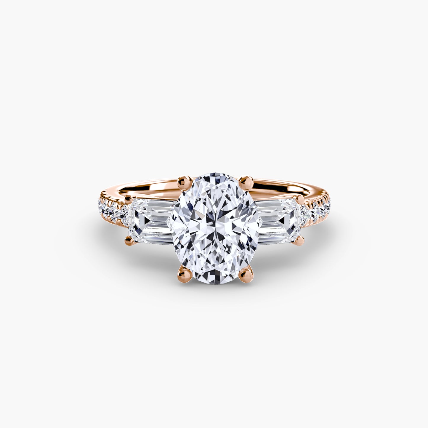 The "Portland" Three-Stone Ring with Pavé Band