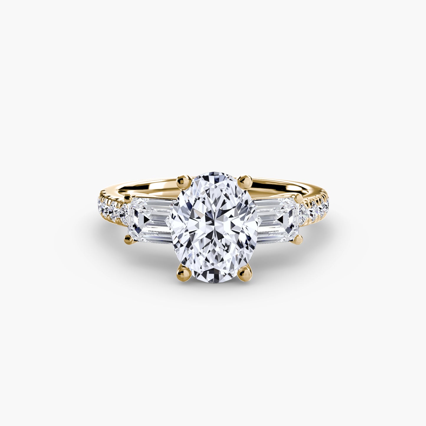 The "Portland" Three-Stone Ring with Pavé Band