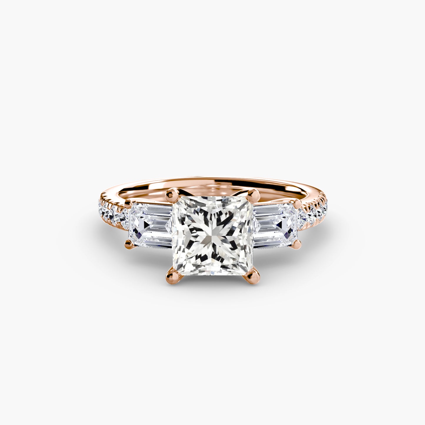 The "Portland" Three-Stone Ring with Pavé Band