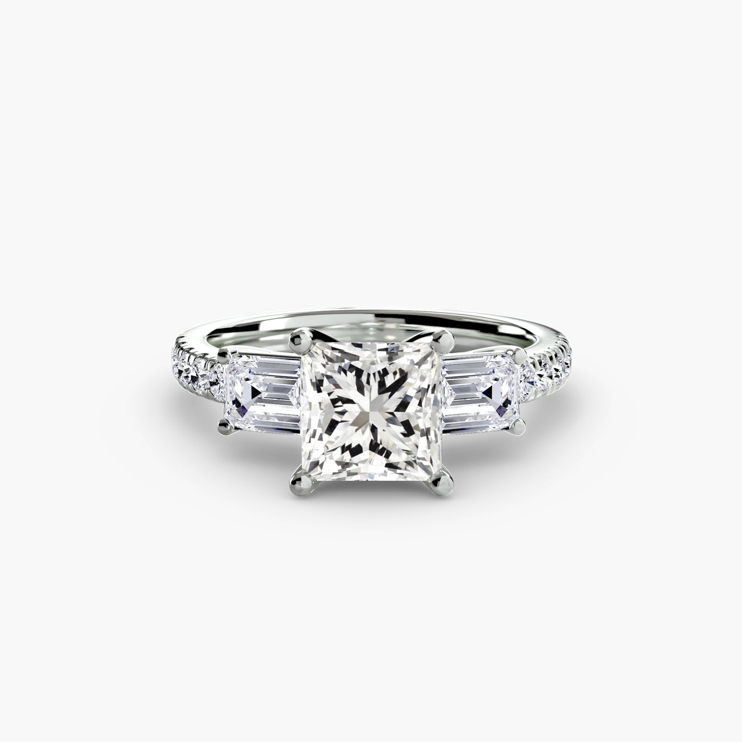 The "Portland" Three-Stone Ring with Pavé Band