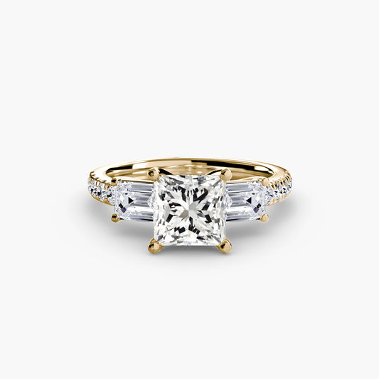 The "Portland" Three-Stone Ring with Pavé Band