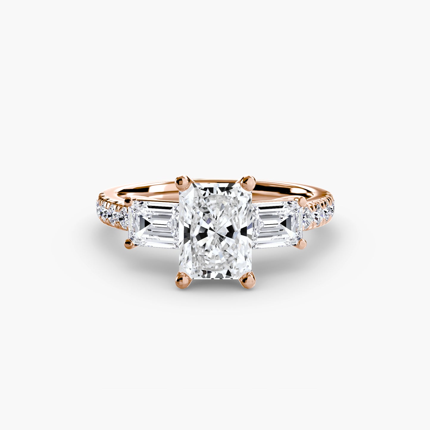 The "Portland" Three-Stone Ring with Pavé Band