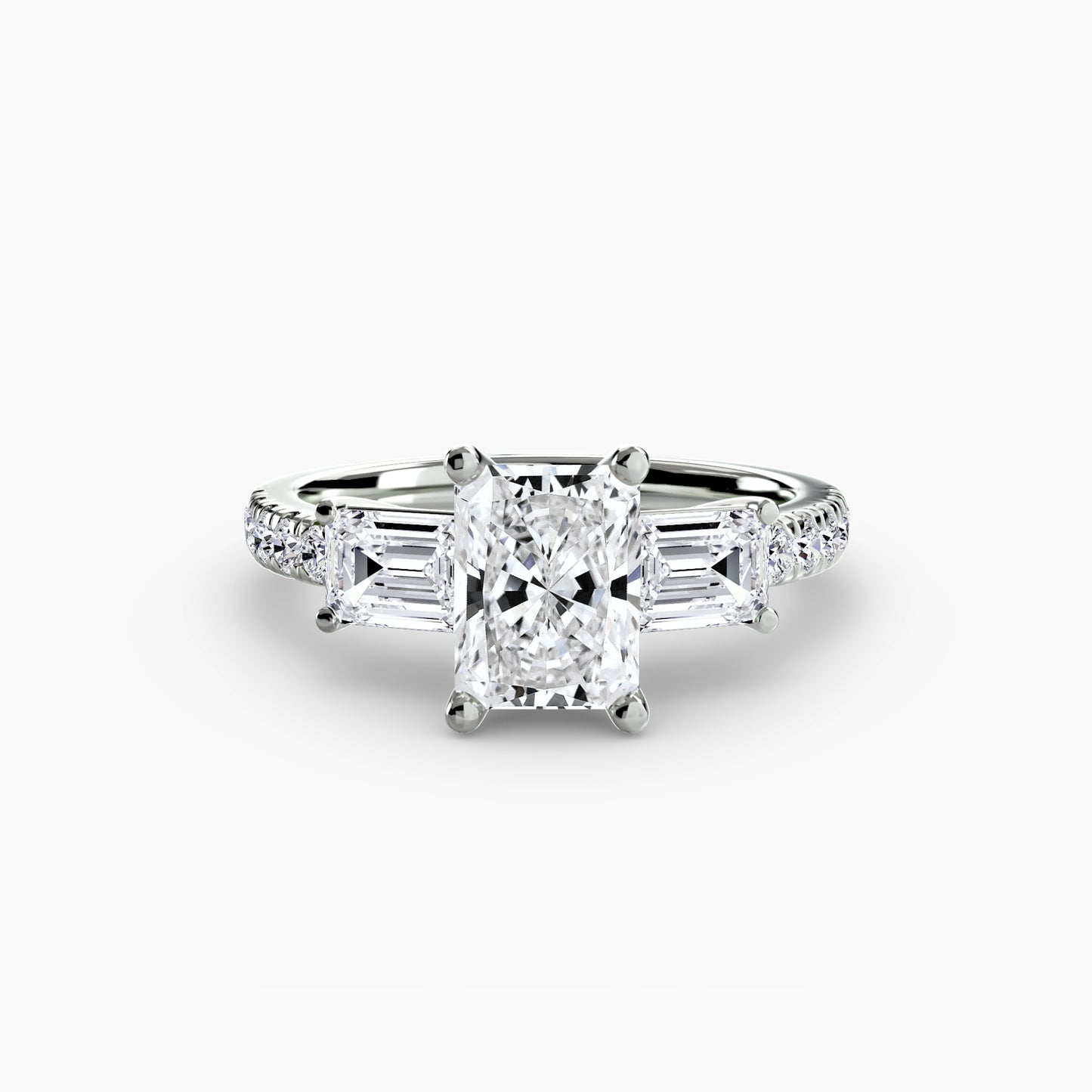 The "Portland" Three-Stone Ring with Pavé Band