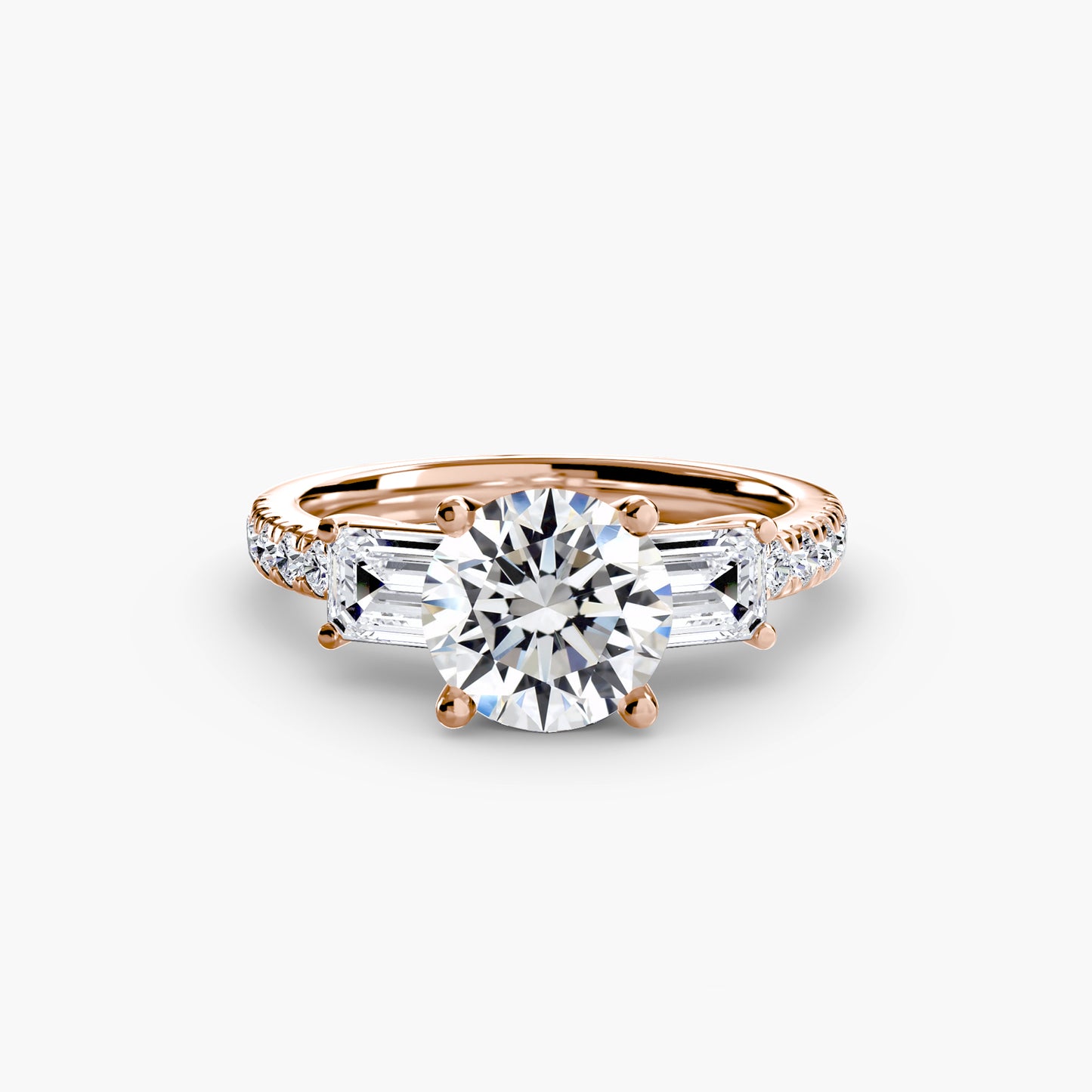 The "Portland" Three-Stone Ring with Pavé Band