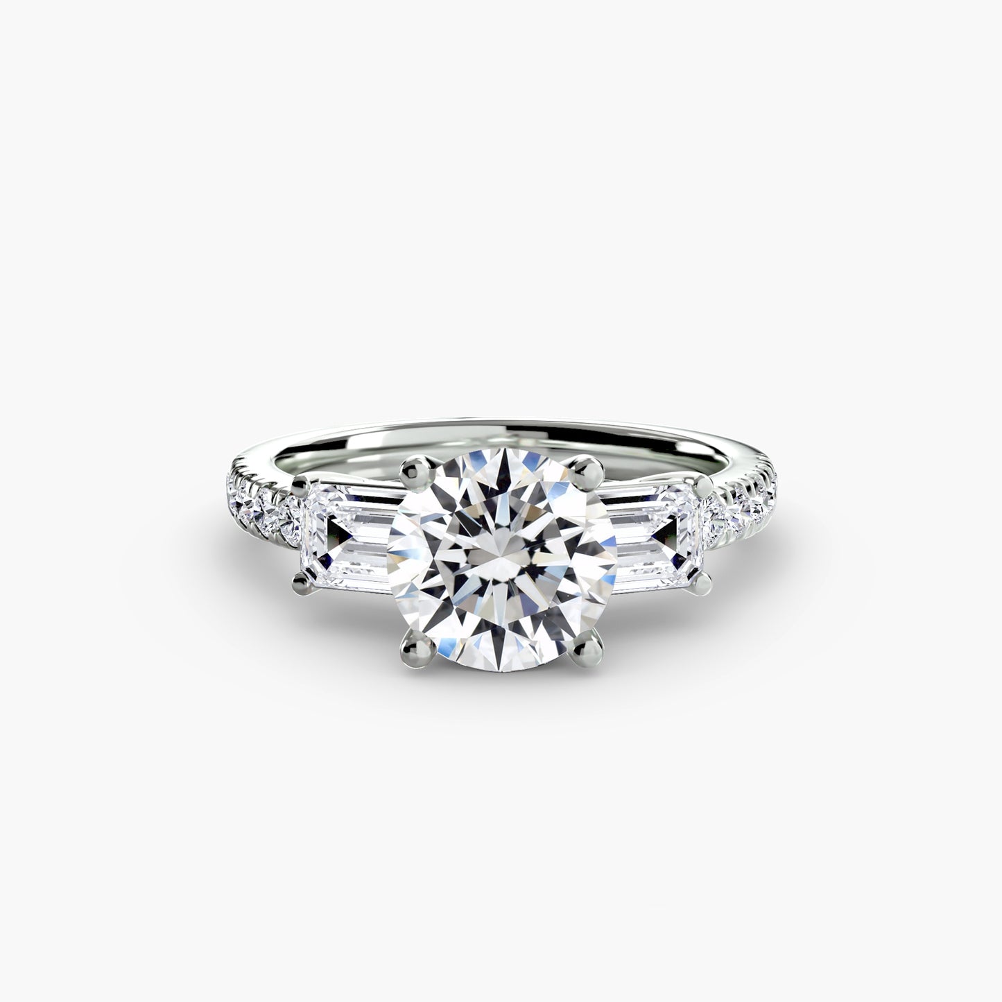 The "Portland" Three-Stone Ring with Pavé Band