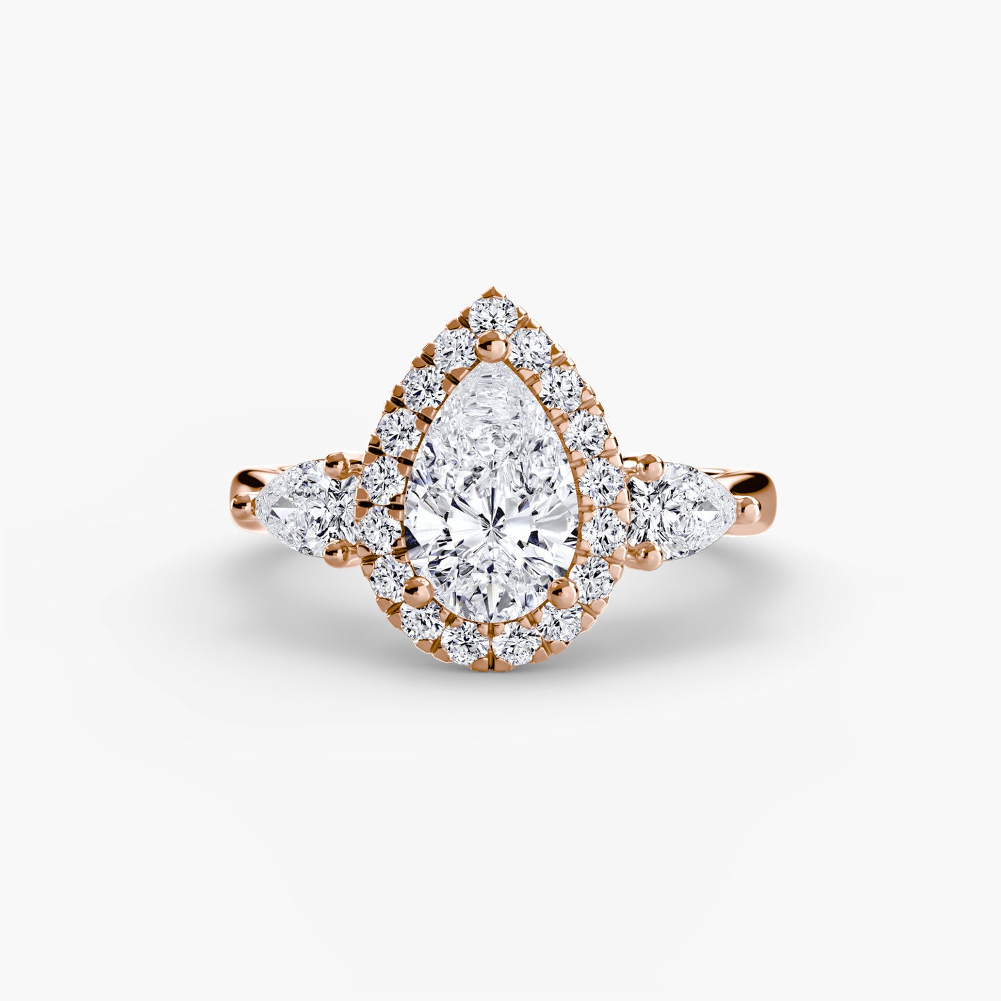The "Rome" Three-Stone Ring with Halo
