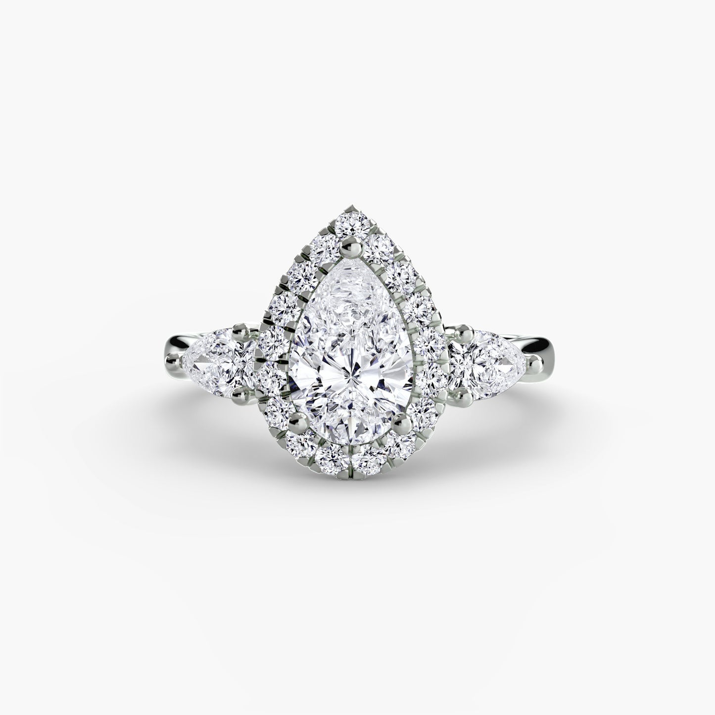 The "Rome" Three-Stone Ring with Halo