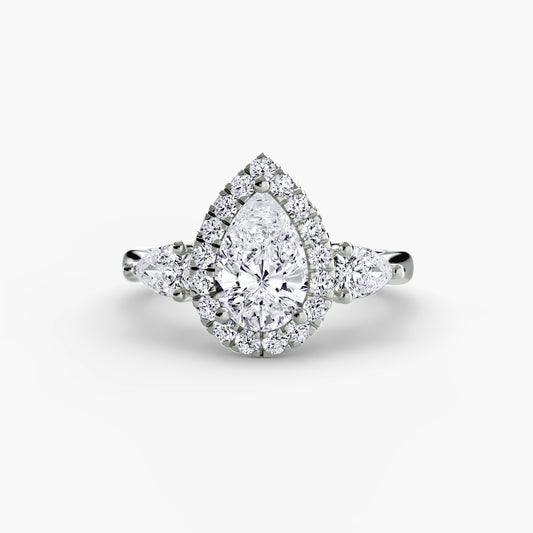 The "Rome" Three-Stone Ring with Halo