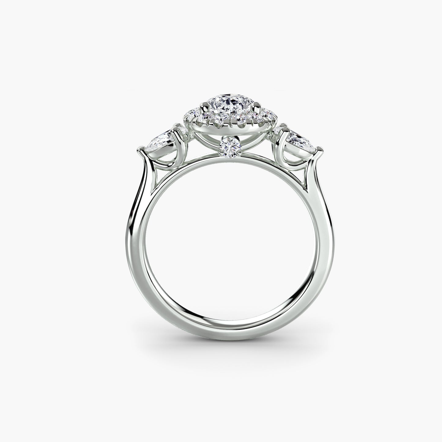 The "Rome" Three-Stone Ring with Halo