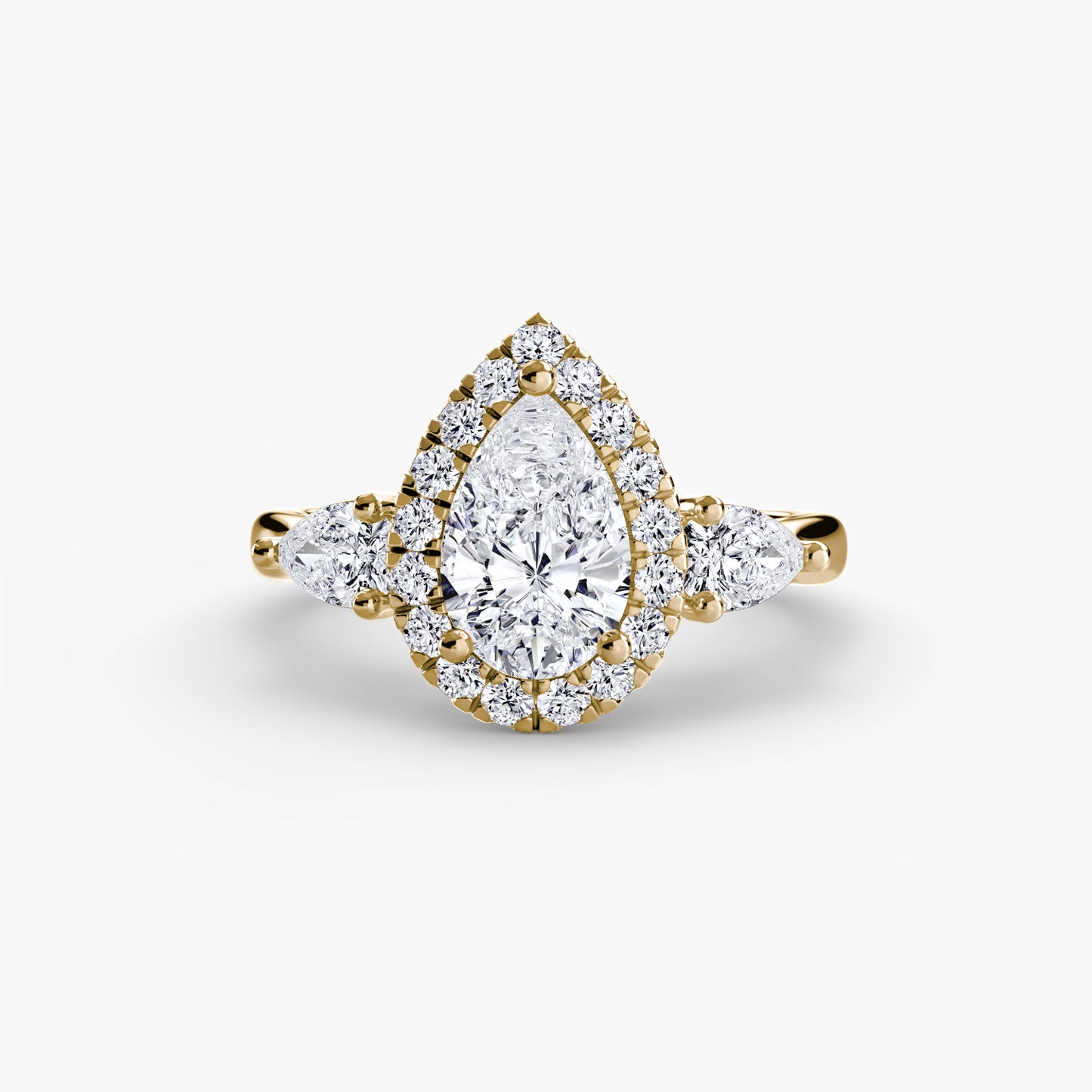 The "Rome" Three-Stone Ring with Halo
