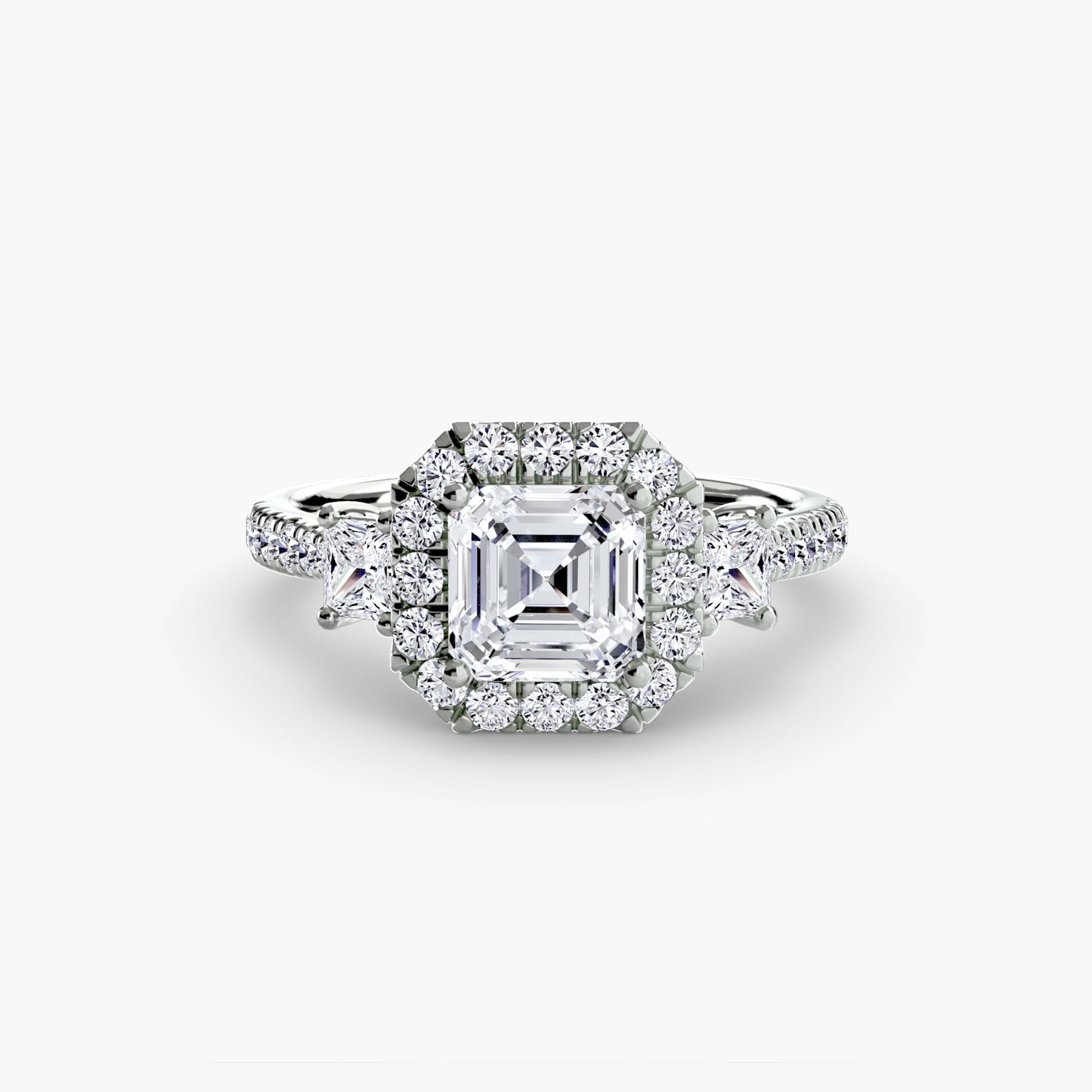 The "La Grande" Three-Stone Ring with Halo