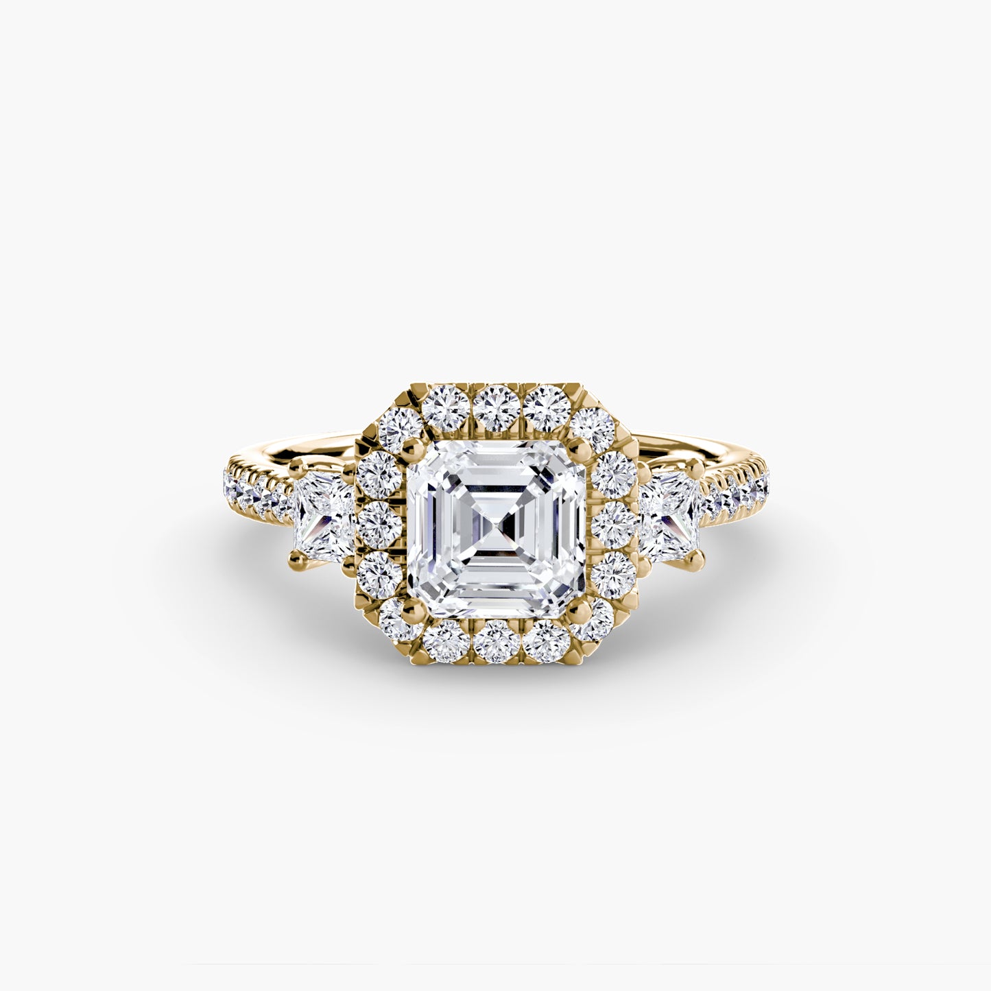 The "La Grande" Three-Stone Ring with Halo