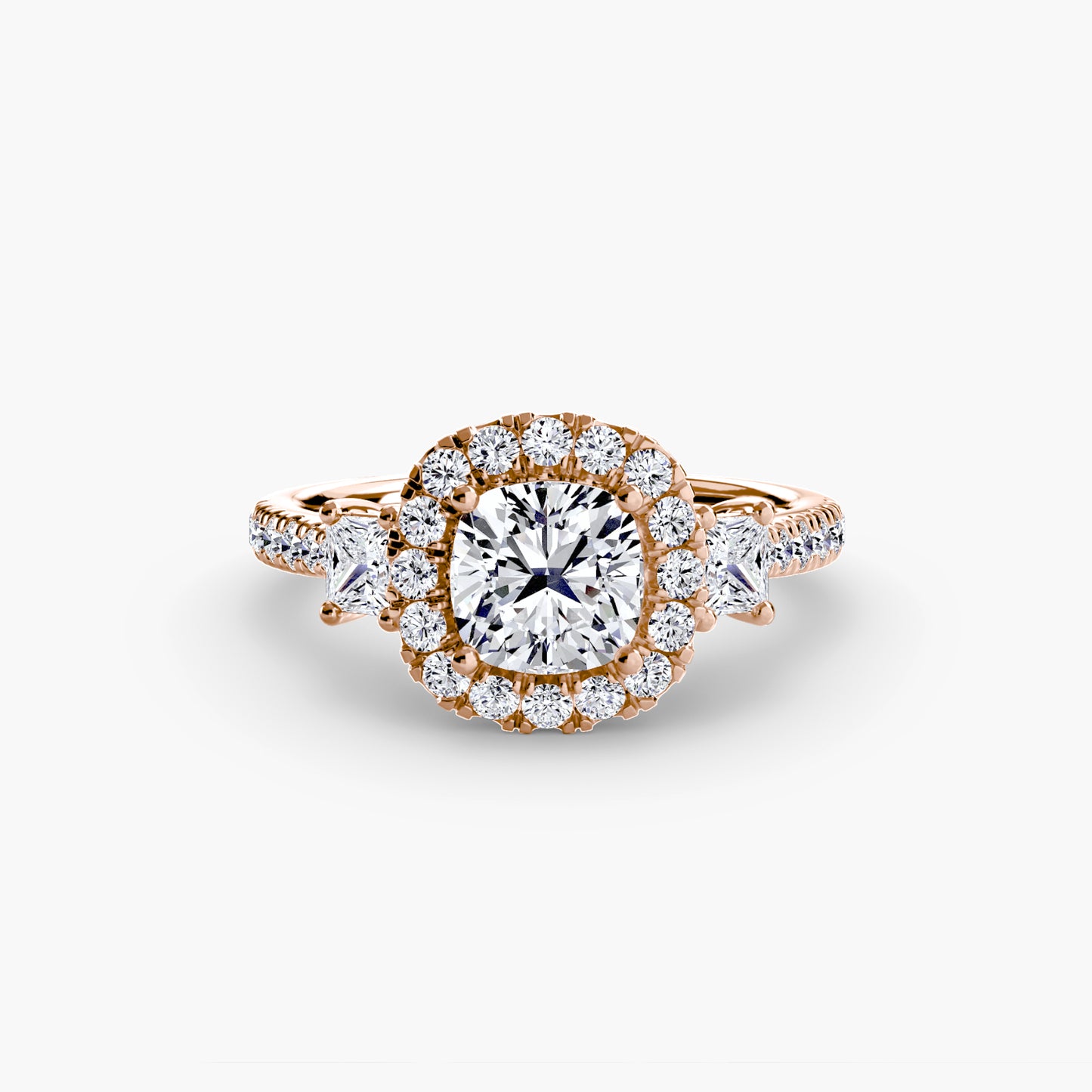 The "La Grande" Three-Stone Ring with Halo