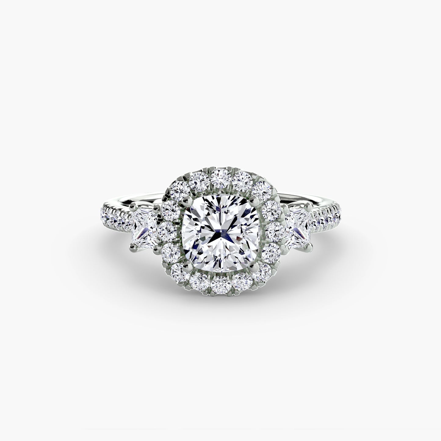 The "La Grande" Three-Stone Ring with Halo