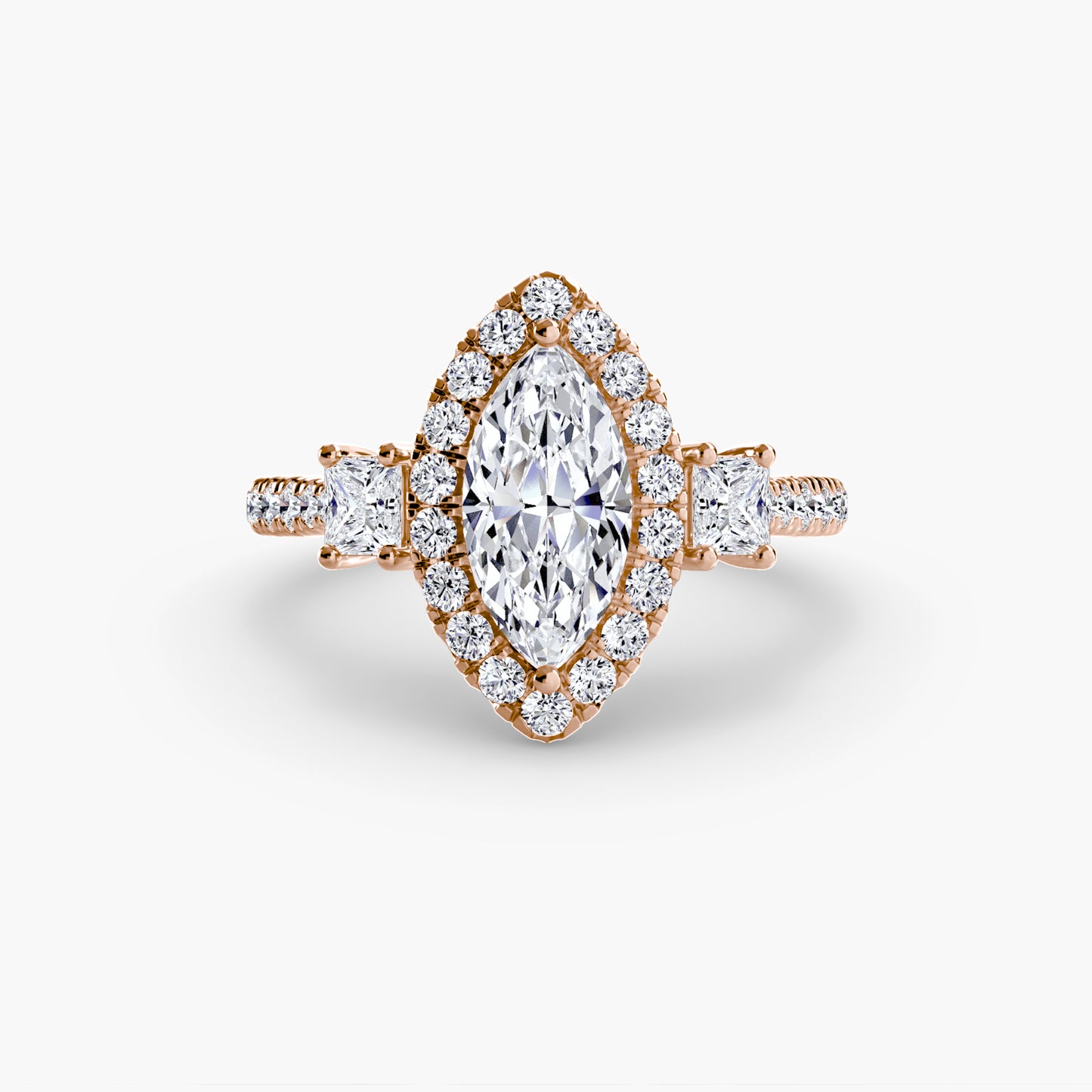 The "La Grande" Three-Stone Ring with Halo