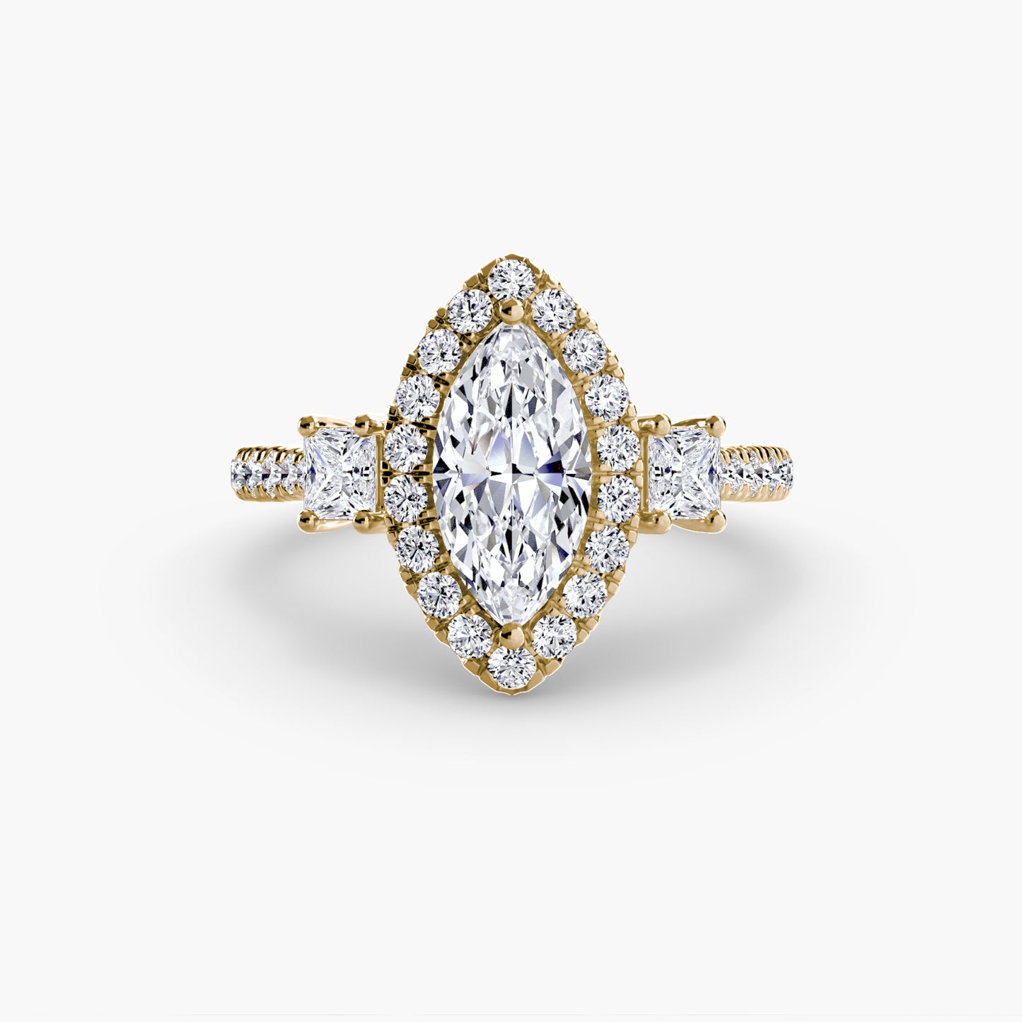 The "La Grande" Three-Stone Ring with Halo