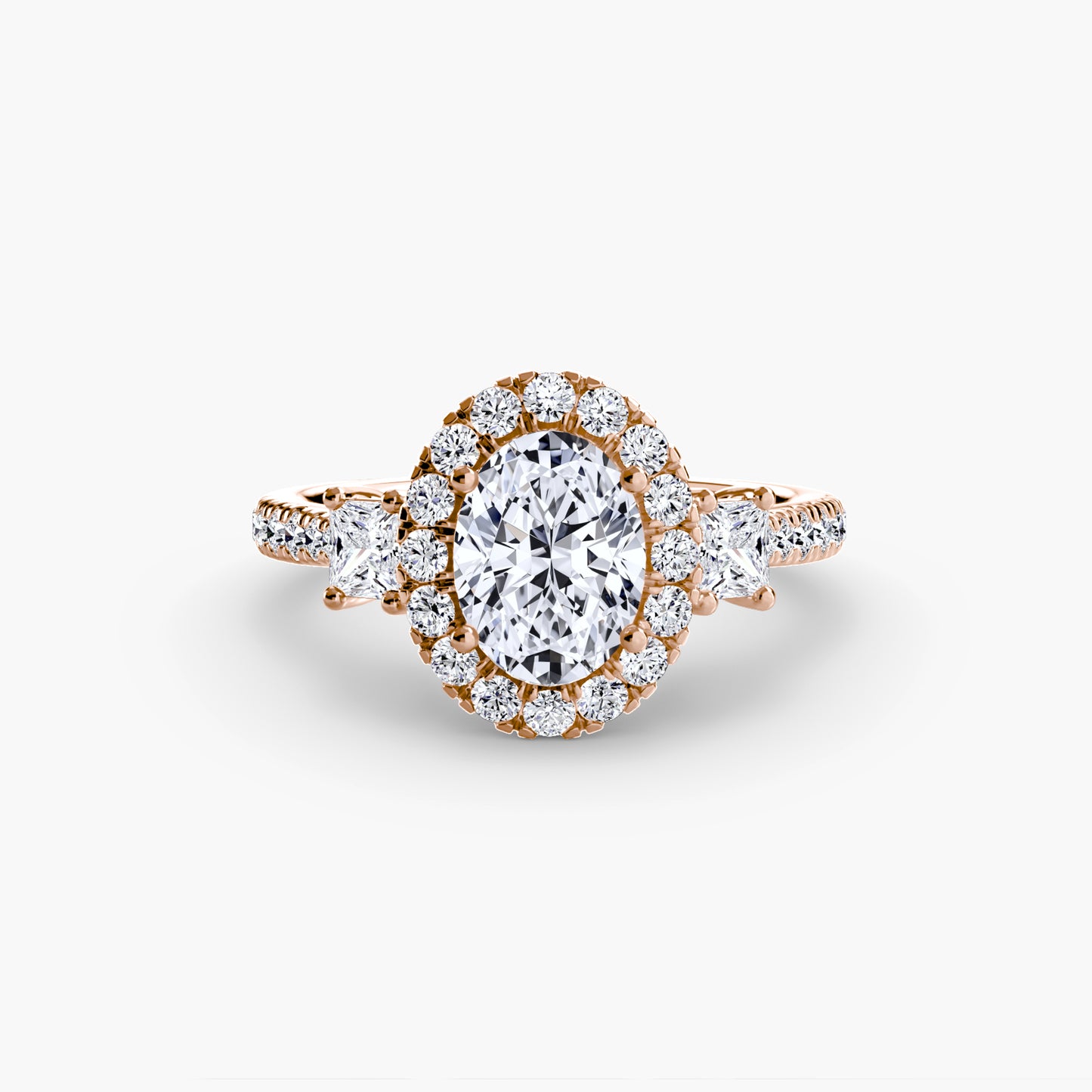 The "La Grande" Three-Stone Ring with Halo