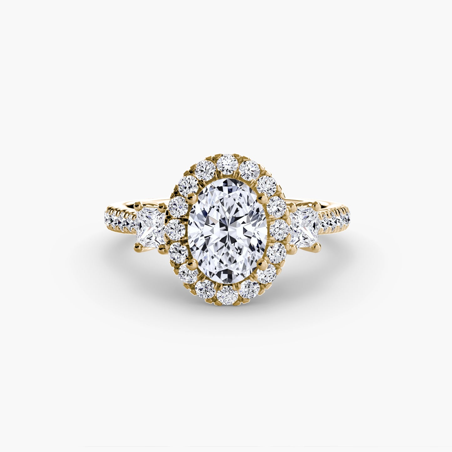 The "La Grande" Three-Stone Ring with Halo