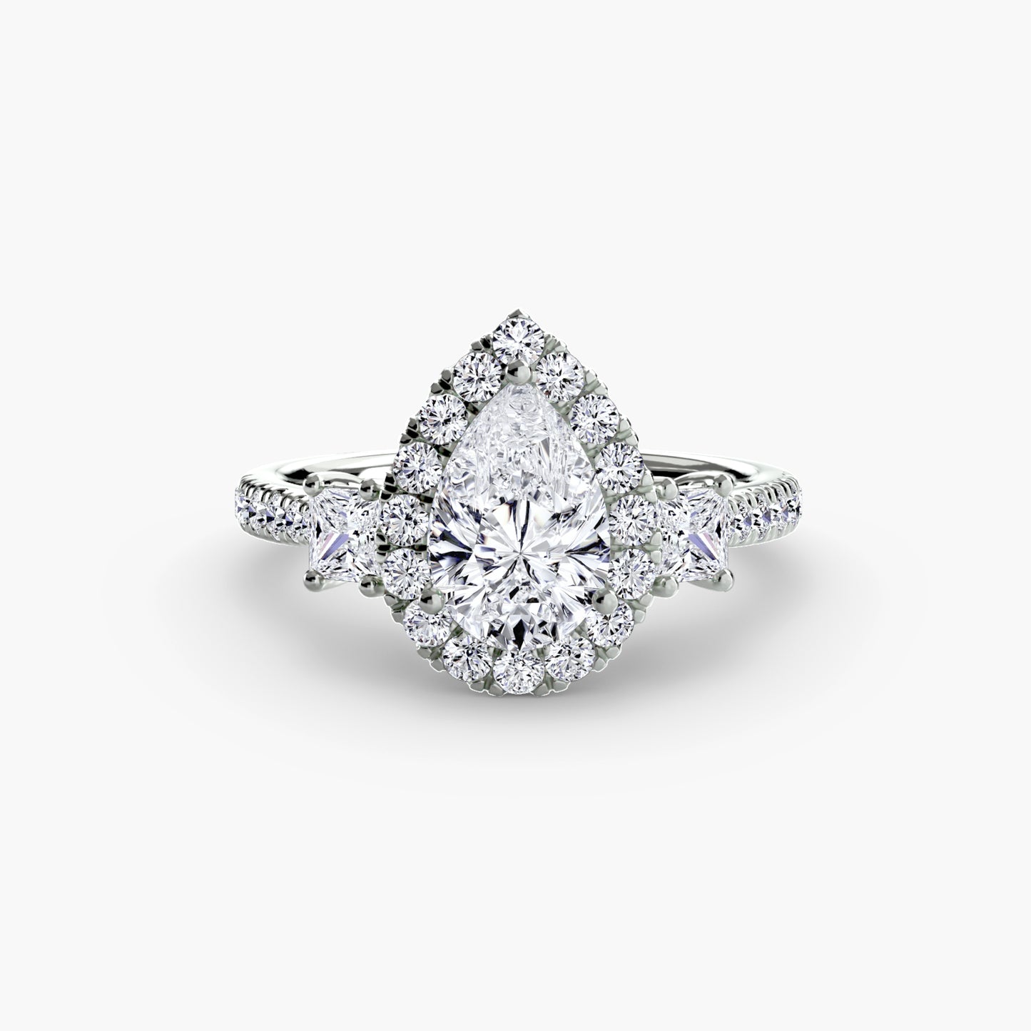 The "La Grande" Three-Stone Ring with Halo