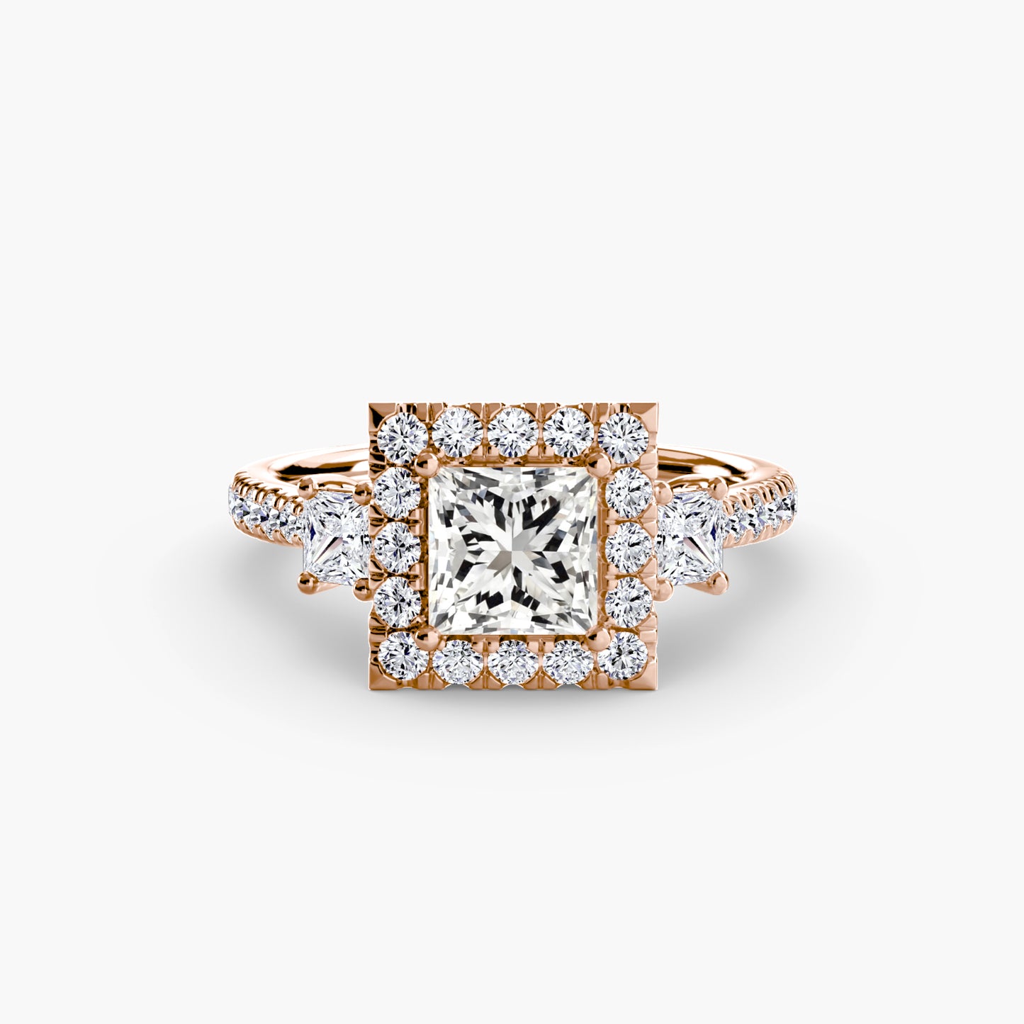 The "La Grande" Three-Stone Ring with Halo
