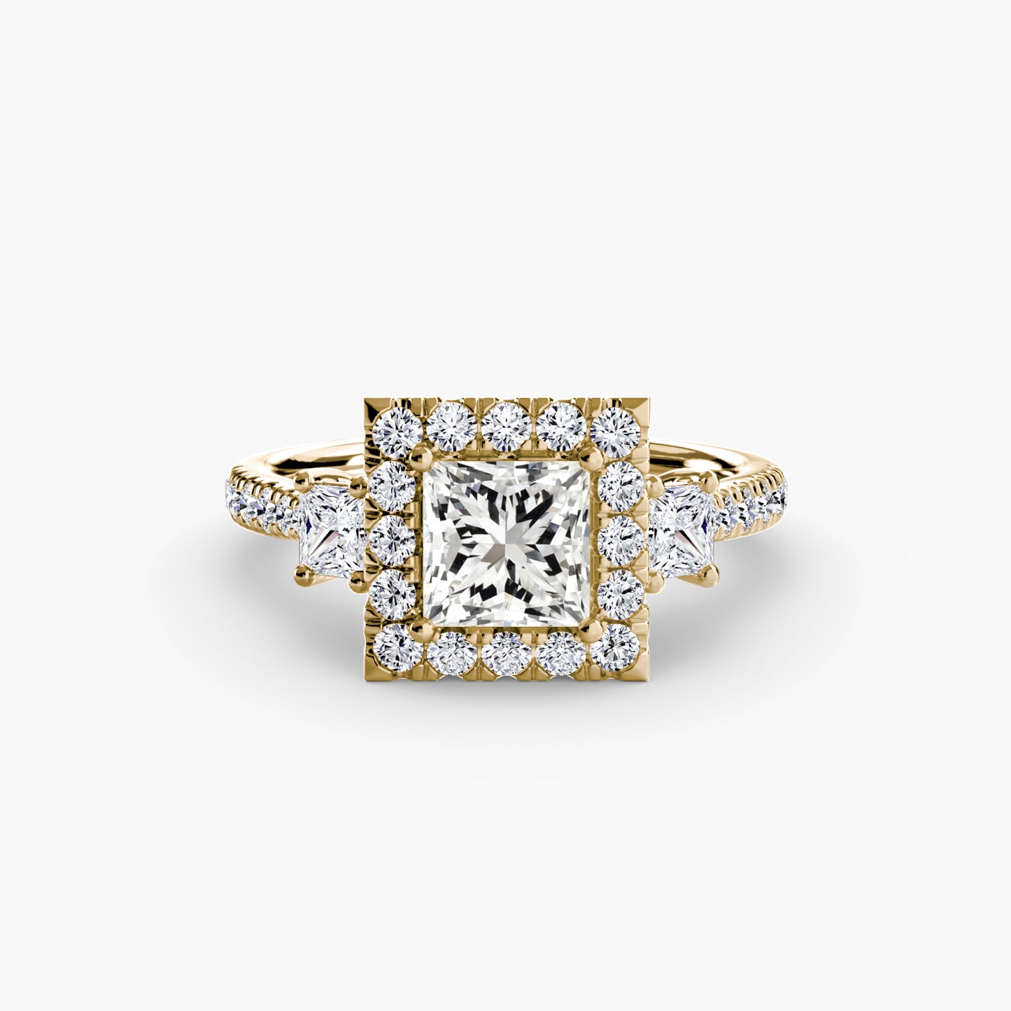 The "La Grande" Three-Stone Ring with Halo