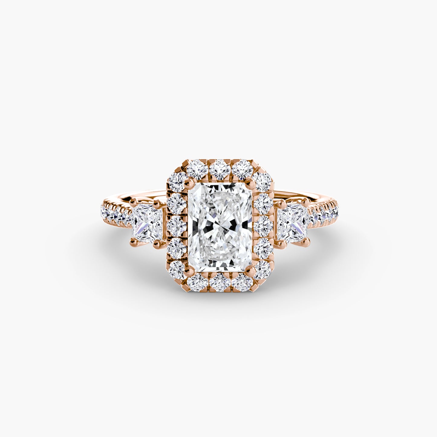 The "La Grande" Three-Stone Ring with Halo