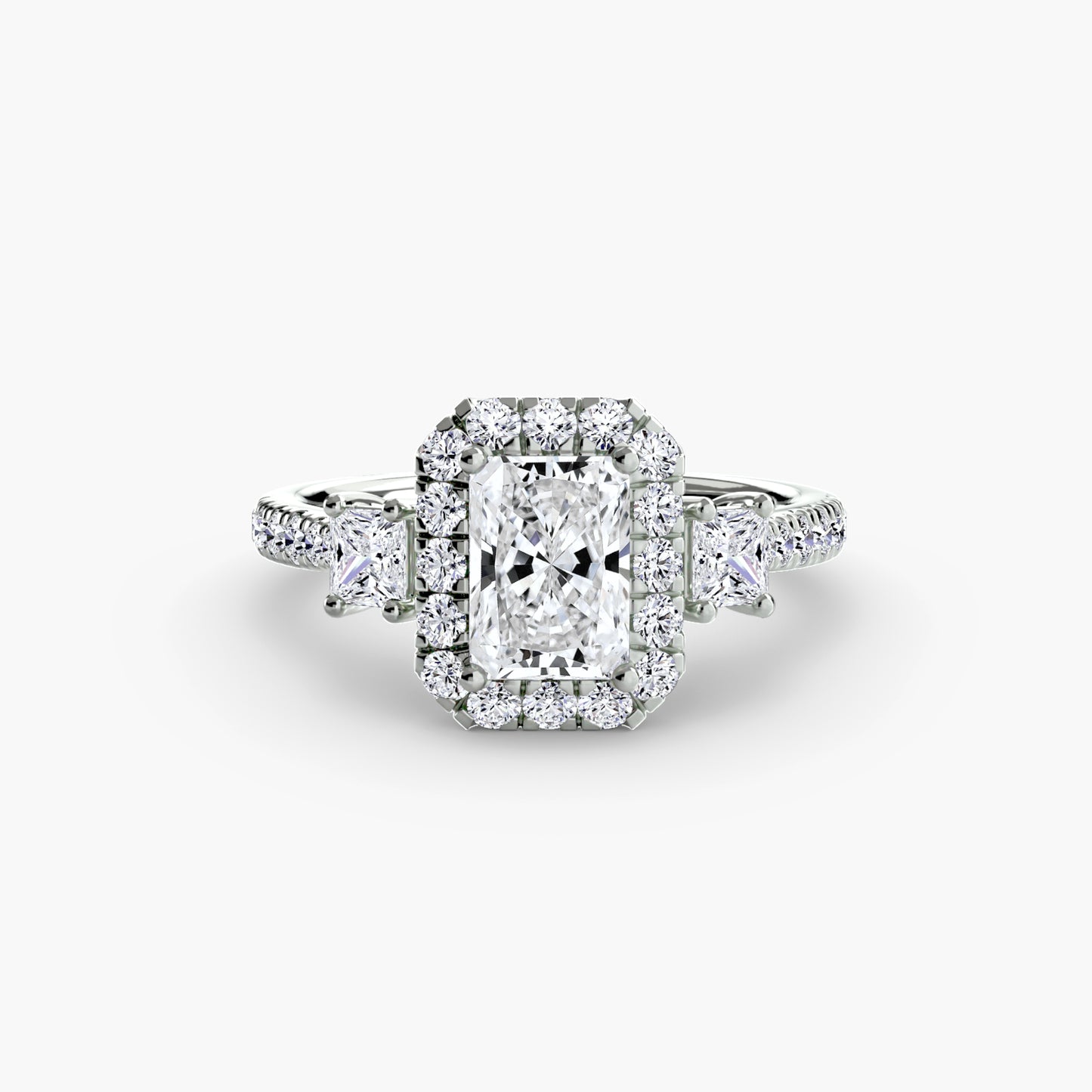 The "La Grande" Three-Stone Ring with Halo