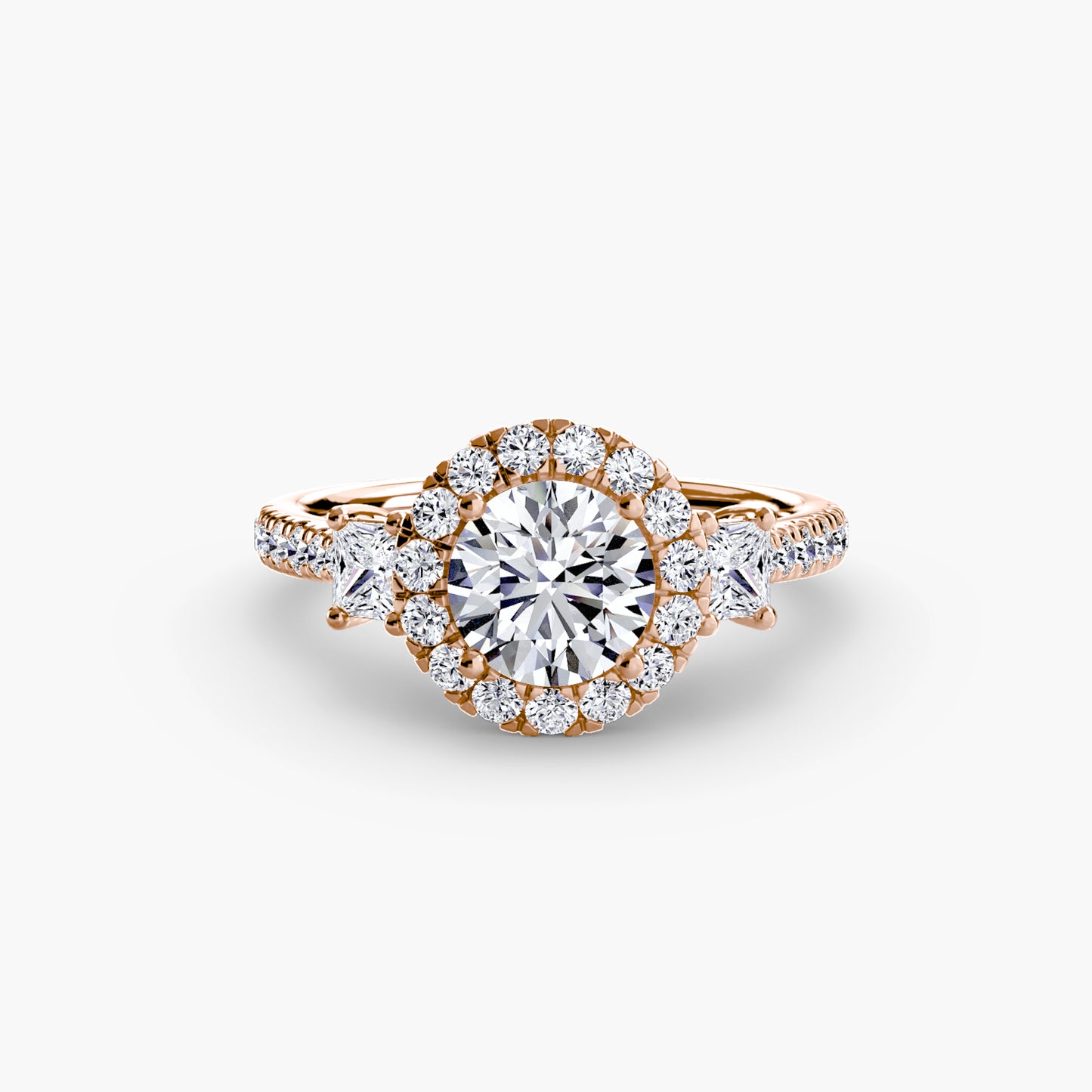 The "La Grande" Three-Stone Ring with Halo