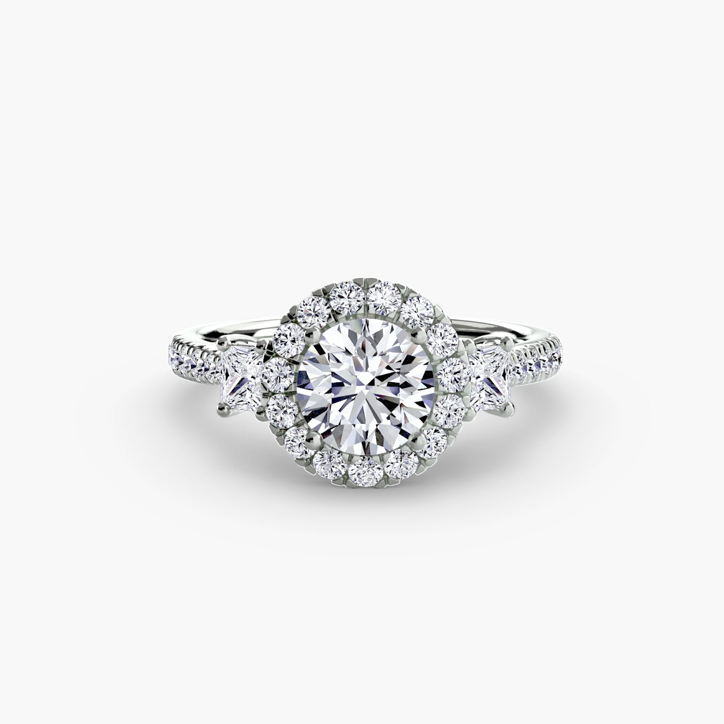 The "La Grande" Three-Stone Ring with Halo