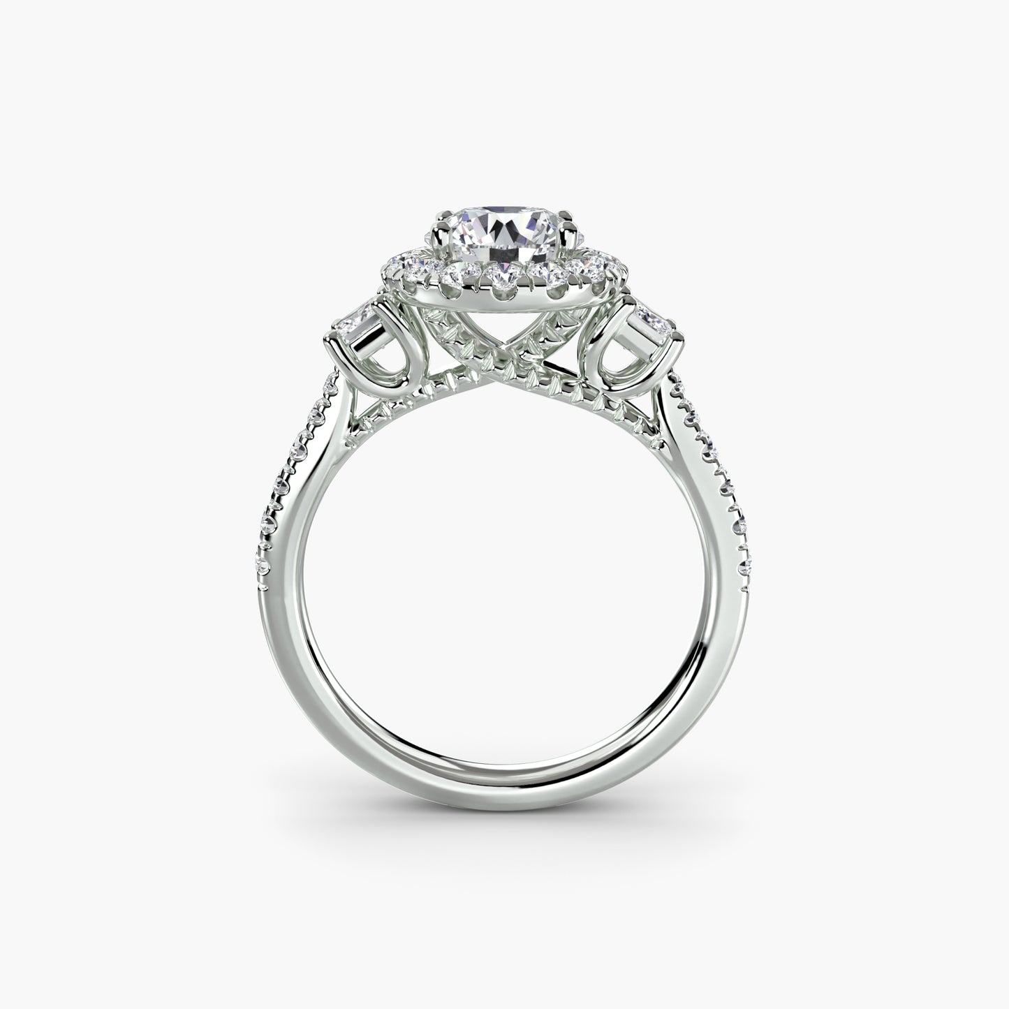 The "La Grande" Three-Stone Ring with Halo
