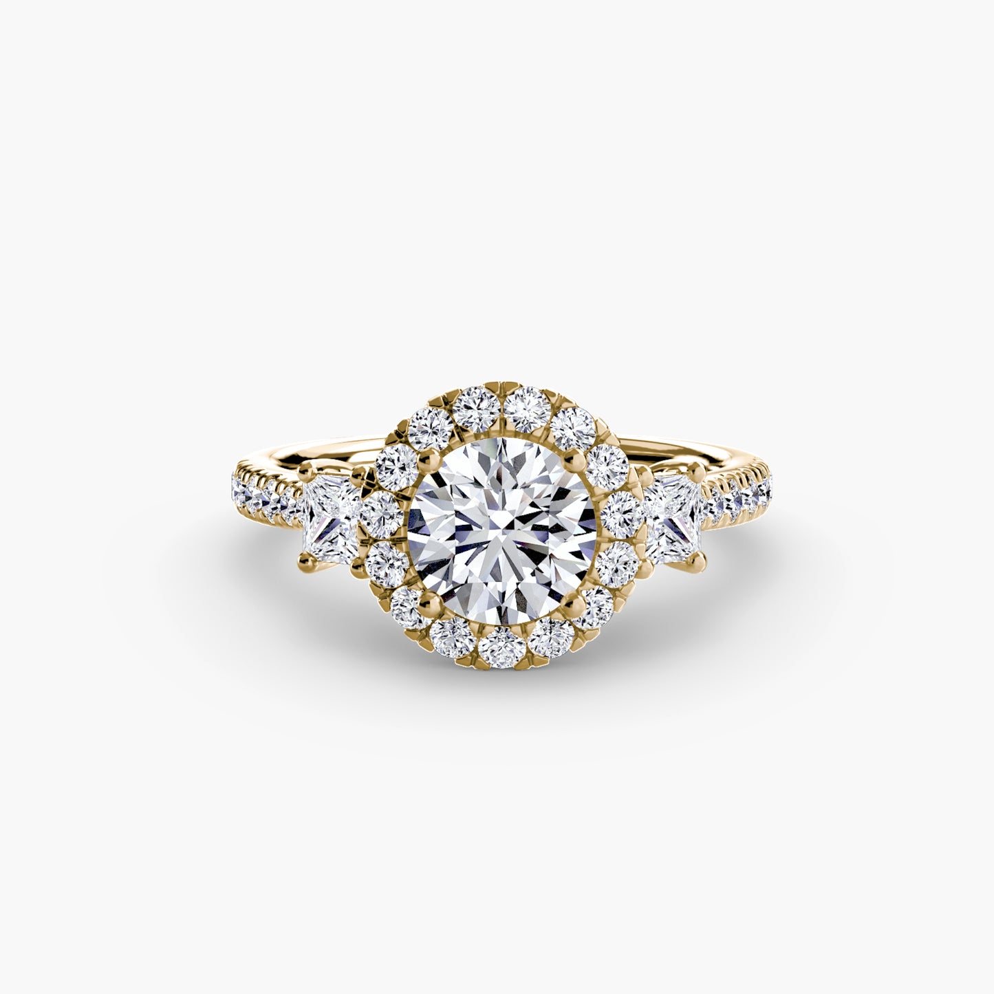 The "La Grande" Three-Stone Ring with Halo